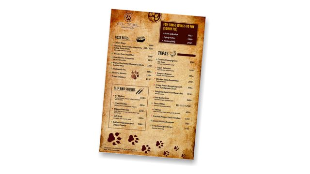 fox trail Menu card